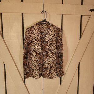 Never Worn Snakeskin Print Notched Neck Long Sleeve Blouse - S